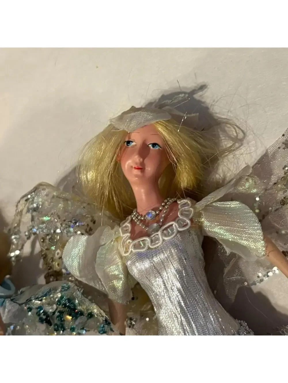 Set Of 3 Vintage Sparkling Fairies Glitter Wings Tulle Hanging Decor Ornaments